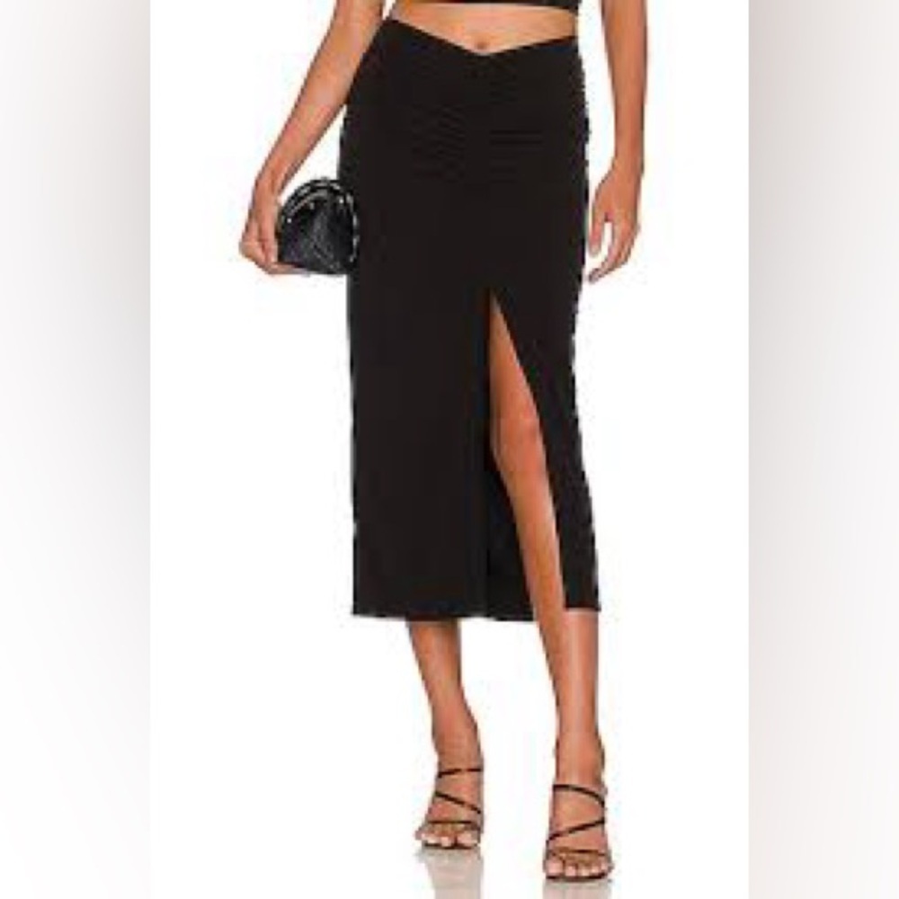 Lanston Skirt Ruched Asymmetrical Draped Midi Black Size XS from Revolve NWOT - Picture 3 of 12